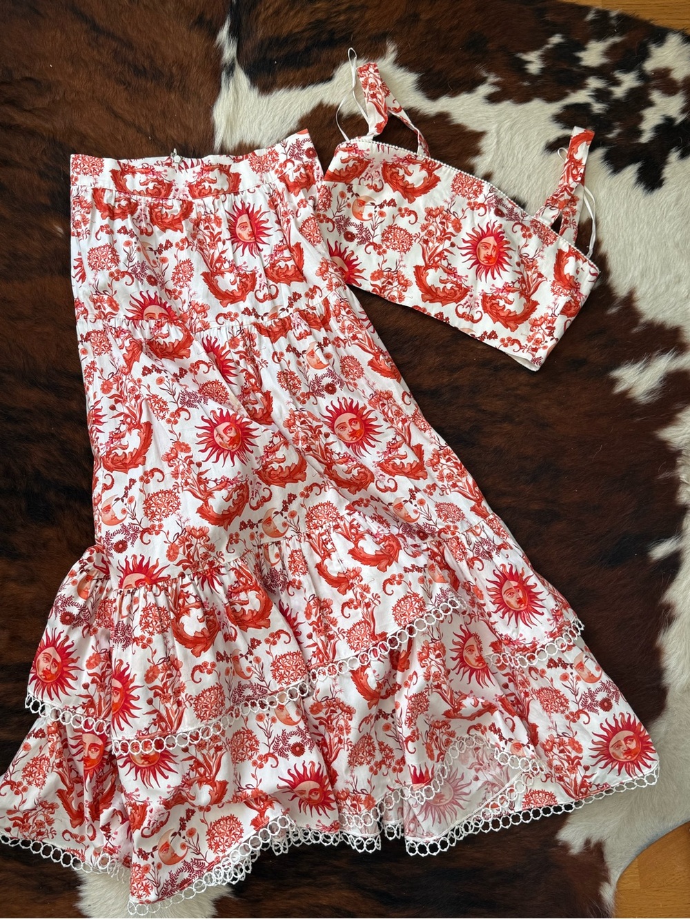Borgo De Nor Sun Print Skirt and Crop Top